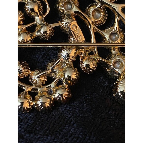 Vtg AB Brooch Ruby Aurora Borealis Rhinestones Gold Tone - Picture 3 of 5